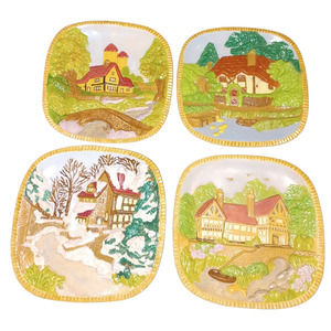 Lot of 4 Vintage 1978 Le Fauve Inc. Decorative Country Scene Collectible Plates